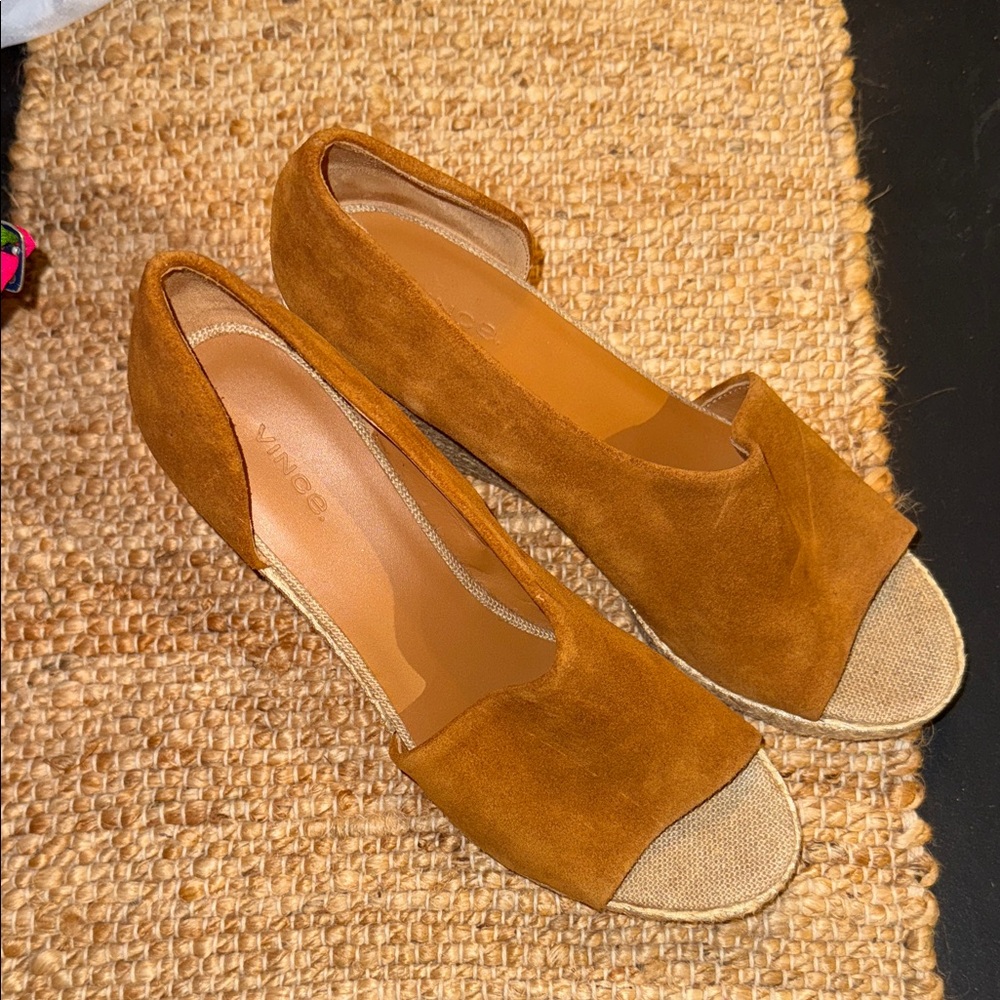 Vince Tan Suede Espadrille Wedges Size 9